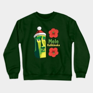 Tiki Style Easter Island Moai Wishes Merry Christmas in Hawaiian - Mele Kalikimaka Crewneck Sweatshirt